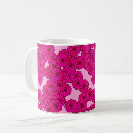Art Deco Blumenmuster - Magenta auf Rosa Kaffeetasse (Vorderseite Links)