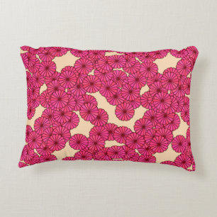 Art Deco Blumenmuster - tiefrosa und pfirsich Dekokissen