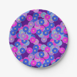 Art Deco Blumenmuster - violett, blau und purpur Pappteller