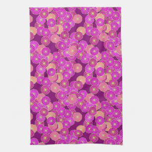 Art Deco-Blumenmuster - violette und korallenrote  Geschirrtuch