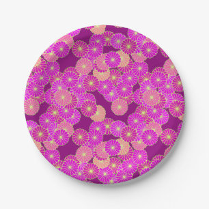 Art Deco Blumenmuster - violette und korallenrote Pappteller
