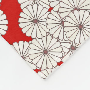 Art Deco Blumenmuster - weiß auf rot Fleecedecke