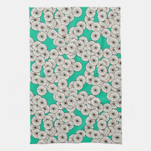 Art Deco Blumenmuster - weiß auf Türkis Handtuch