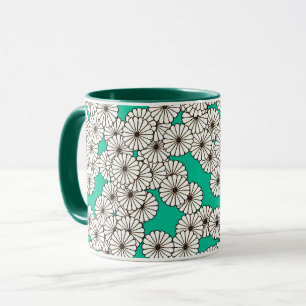 Art Deco Blumenmuster - weiß auf Türkis Tasse
