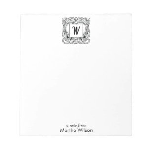 Art Deco Blumige Monogramm-Notizblock Notizblock