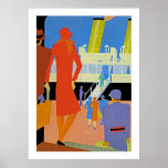 Art Deco Boarding Poster<br><div class="desc">Vintage Kunst Deko Seefahrerplakat zeigt an der Anlegestelle Boarding eines Schiffes.</div>