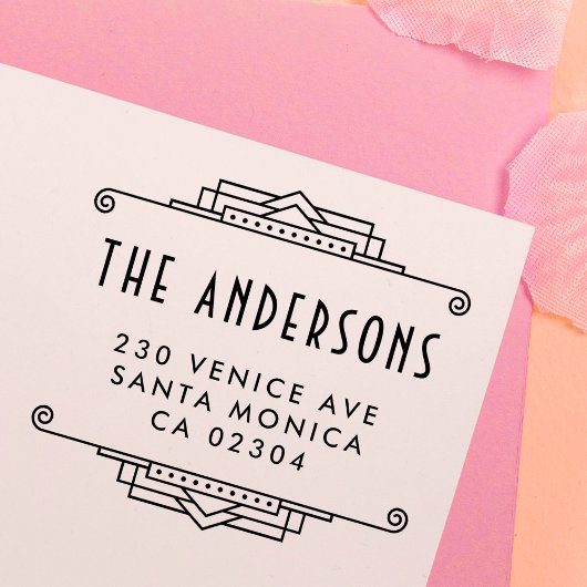 Art Deco Border Custom Family Name Rücksendeadress Gummistempel