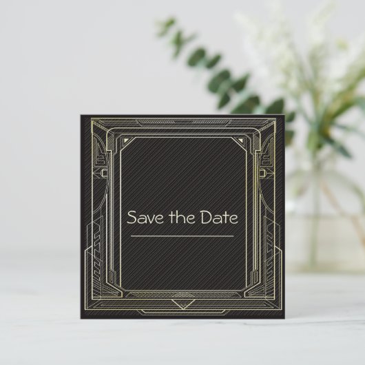 Art Deco Border Save the Date (Stehend Vorderseite)