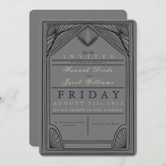 Art Deco Border Wedding Einladung (Vorne/Hinten)