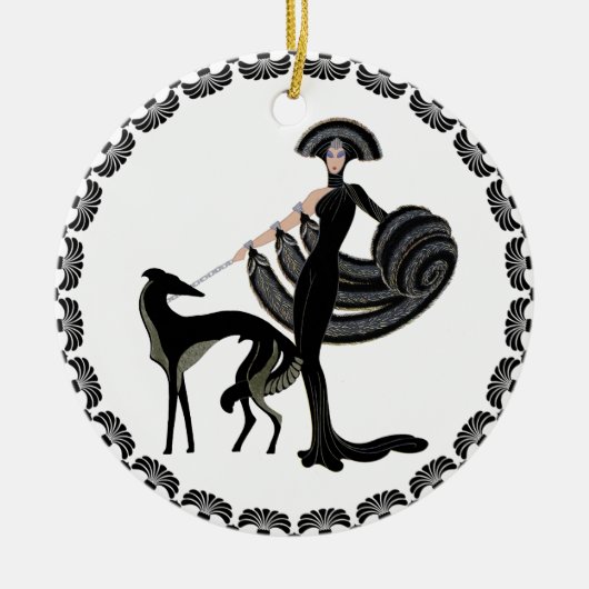 Art Deco Borzoi Keramik Ornament (Vorne)