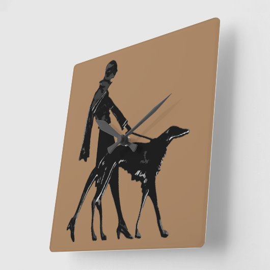 Art Deco Borzoi Quadratische Wanduhr (Winkel)