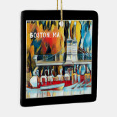 Art Deco Boston Swan Boats auf schwarzem Hintergru Keramikornament (Rechts)