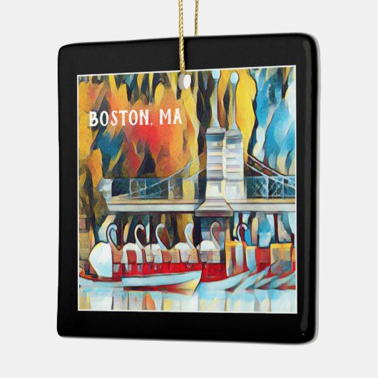 Art Deco Boston Swan Boats auf schwarzem Hintergru Keramikornament (Links)