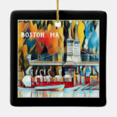 Art Deco Boston Swan Boats auf schwarzem Hintergru Keramikornament (Rückseite)