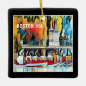 Art Deco Boston Swan Boats auf schwarzem Hintergru Keramikornament (Vorderseite)