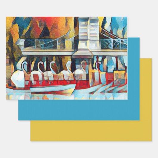 Art Deco Boston Swan Boats Geschenkpapier Set (Set)