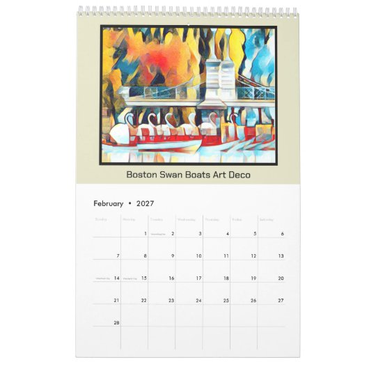 Art Deco Boston Swan Boats Kalender (Feb 2027)