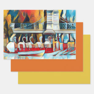 Art Deco Boston Swan Boats Wrapping Paper Sheets Geschenkpapier Set