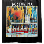 Art Deco Boston Swan Boote auf schwarzem Hintergru Duschvorhang (Vorderseite)