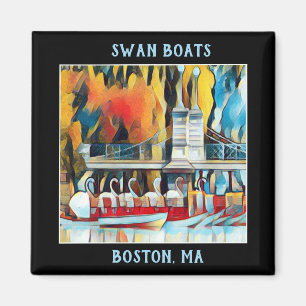 Art Deco Boston Swan Boote auf schwarzem Hintergru Magnet