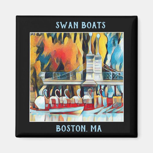 Art Deco Boston Swan Boote auf schwarzem Hintergru Magnet (Vorne)