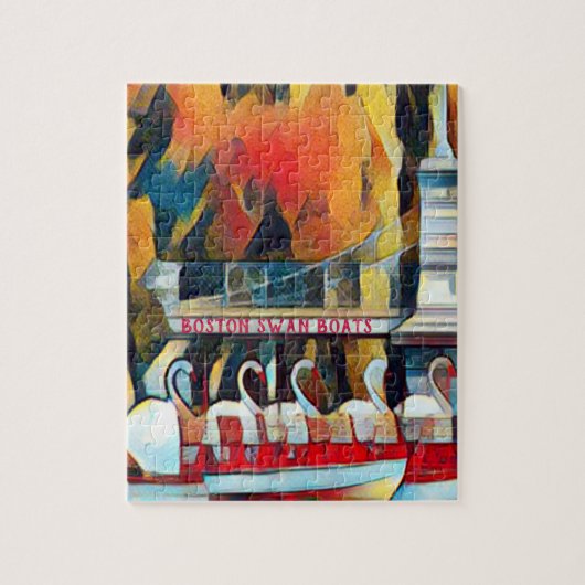 Art Deco Boston Swan Boote auf schwarzem Hintergru Puzzle (Vertikal)