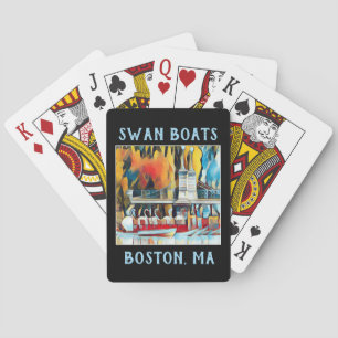 Art Deco Boston Swan Boote auf schwarzem Hintergru Spielkarten
