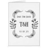 Art Deco Botanical Monogram Save the Date Card (Vorne)