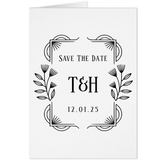 Art Deco Botanical Monogram Save the Date Card (Vorne)