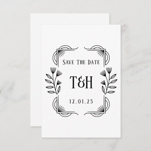 Art Deco Botanische Monogramm Hochzeit speichern d Einladung (Vorne/Hinten)