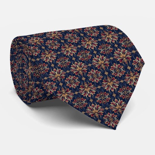 Art Deco Botanisches Geometrie-Muster: Cranberry.. Krawatte (Gerollt)