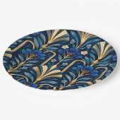 Art Deco Botanisches Muster. Saphirblau Pappteller (Schrägansicht)