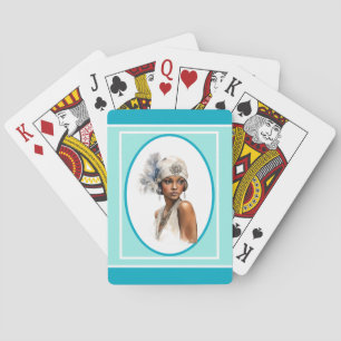 Art Deco Braunes Mädchen Flapper  Spielkarten