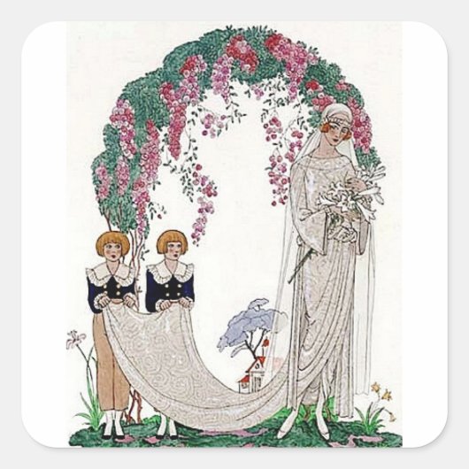 Art Deco Braut Quadratischer Aufkleber (Vorderseite)