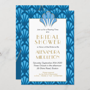 Art Deco Brautparty Blau Vintag Einladung