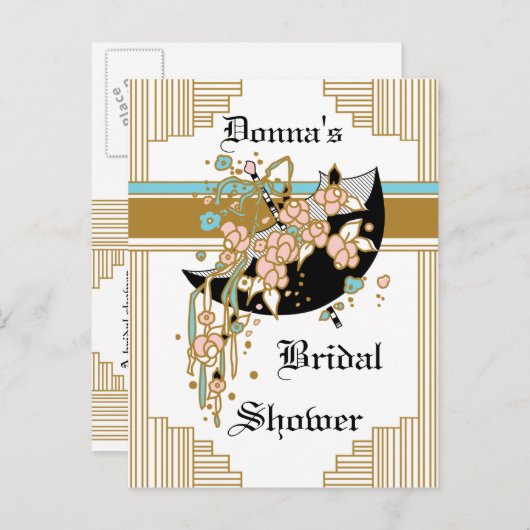 Art Deco Brautparty Einladungspostkarte (Vorne/Hinten)