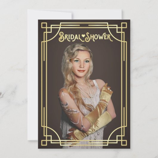 Art Deco Brautparty Gold Schokolade Ihr Foto Einladung (Vorderseite)