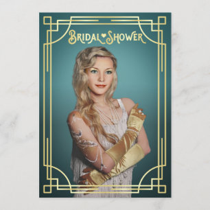 Art Deco Brautparty Gold Türkisches Foto Einladung