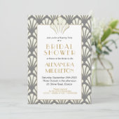 Art Deco Brautparty Grau Gold Vintag Einladung (Stehend Vorderseite)
