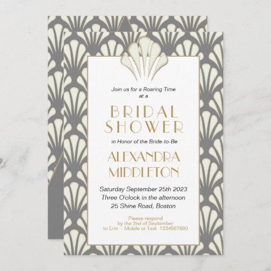 Art Deco Brautparty Grau Gold Vintag Einladung (Vorne/Hinten)