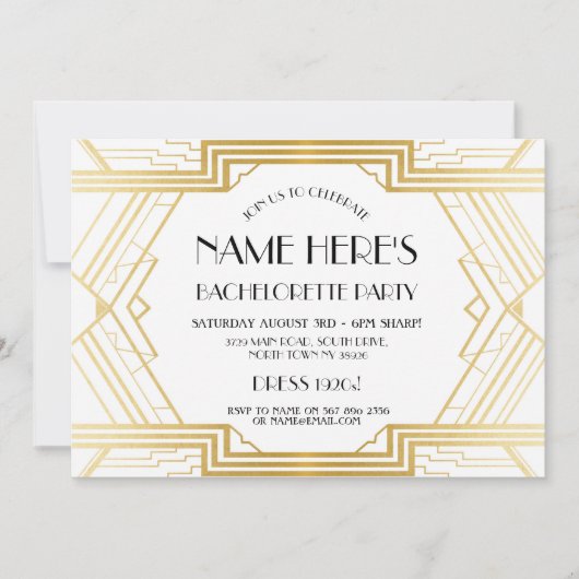 Art-Déco-Brautparty-Junggeselinnen-Abschied der 20 Einladung (Vorderseite)