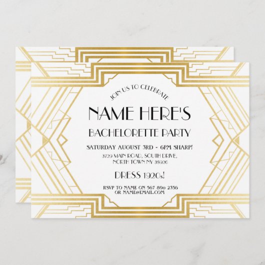 Art-Déco-Brautparty-Junggeselinnen-Abschied der 20 Einladung (Vorne/Hinten)