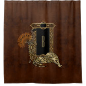 Art Deco Brawn Gold Leopard Monogramm Duschvorhang (Vorderseite)