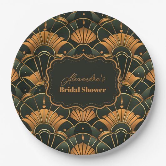 Art Deco Bridal Diamond Gold und Green Pappteller (Vorderseite)