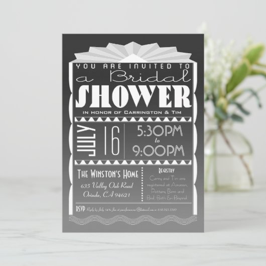 Art Deco Bridal Dusche Einladung - Gatsby Style (Stehend Vorderseite)