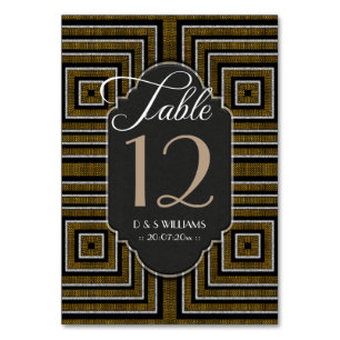 Art Deco Bronze Gold Wedding Tischnummer Cards