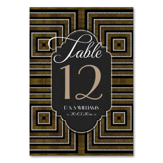 Art Deco Bronze Gold Wedding Tischnummer Cards (Vorderseite)