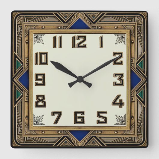 Art Deco Bronze Quadratische Wanduhr (Vorderseite)