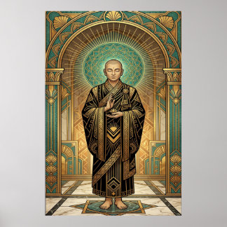 Art Deco Buddhismus Mönch Lotus Meditation Gold Tü Poster