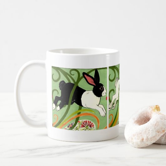 Art Deco Bunny Rabbit Holländisch Grau Weiß Grün Kaffeetasse (Mit Donut)